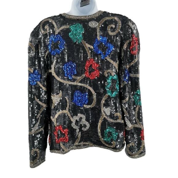 Vintage Black Red Green and Blue Beaded Floral Jacket | Tag Size Small - Picture 2 of 4